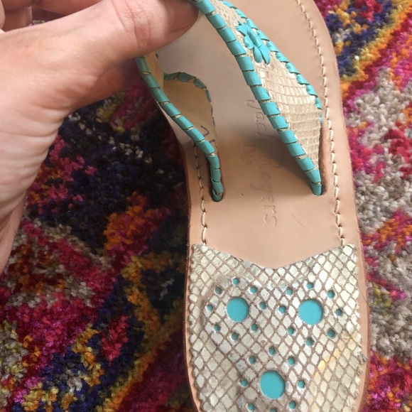 Jack Rogers Gold + Aqua Sandals - Picture 3 of 3